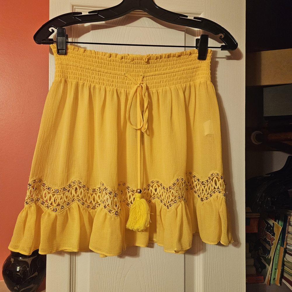 Ramy Brook Yellow Bubble Mini Skirt with Smocked Tie Front